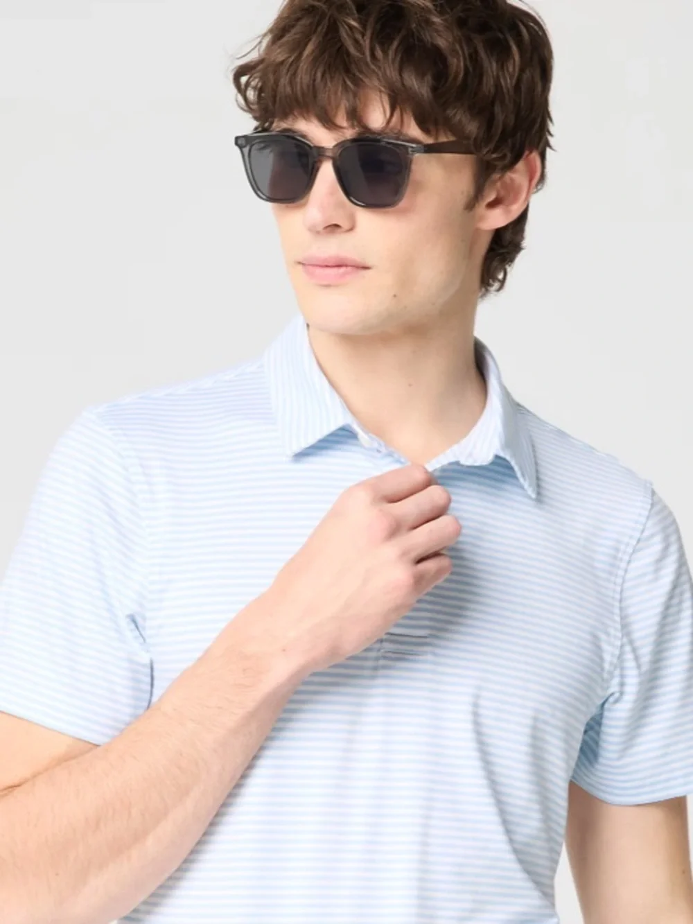 J crew heather faded chambray Striped performance polo shirt